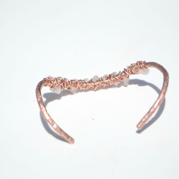Rose Quartz Copper Wire Wrap Cuff Bracelet Bangle Gemstone Natural Reiki Healing - Picture 5 of 8